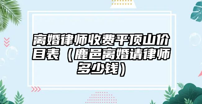 離婚律師收費平頂山價目表（鹿邑離婚請律師多少錢）