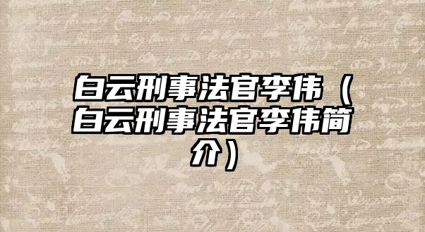 白云刑事法官李偉（白云刑事法官李偉簡介）