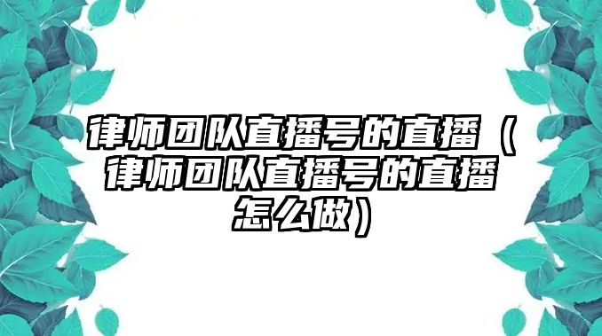 律師團隊直播號的直播（律師團隊直播號的直播怎么做）