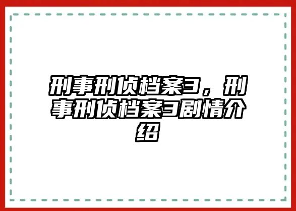 刑事刑偵檔案3，刑事刑偵檔案3劇情介紹