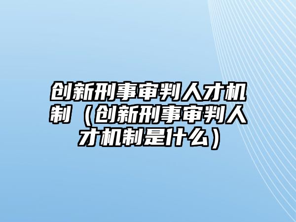 創(chuàng)新刑事審判人才機制（創(chuàng)新刑事審判人才機制是什么）