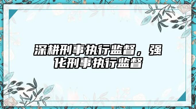 深耕刑事執行監督，強化刑事執行監督