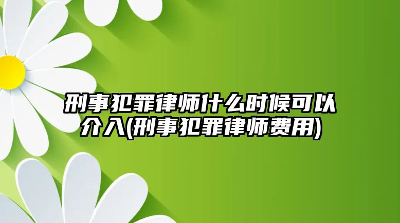 刑事犯罪律師什么時(shí)候可以介入(刑事犯罪律師費(fèi)用)