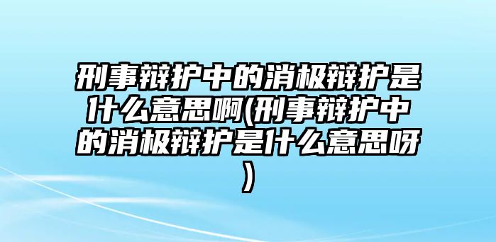 刑事辯護(hù)中的消極辯護(hù)是什么意思啊(刑事辯護(hù)中的消極辯護(hù)是什么意思呀)