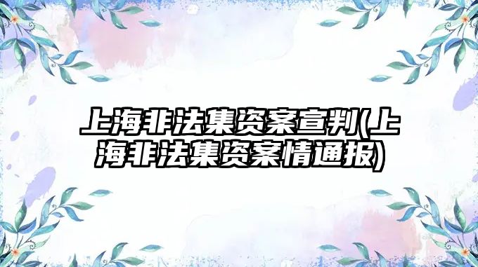 上海非法集資案宣判(上海非法集資案情通報)