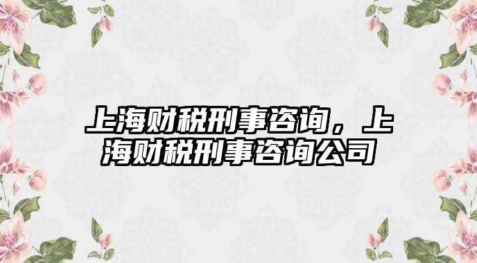 上海財稅刑事咨詢，上海財稅刑事咨詢公司