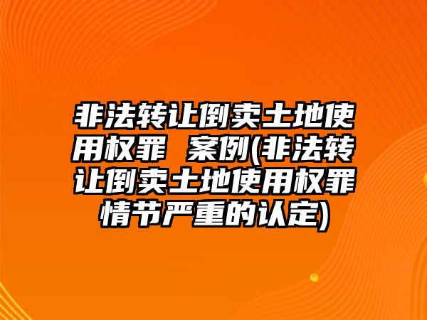 非法轉讓倒賣土地使用權罪 案例(非法轉讓倒賣土地使用權罪情節嚴重的認定)