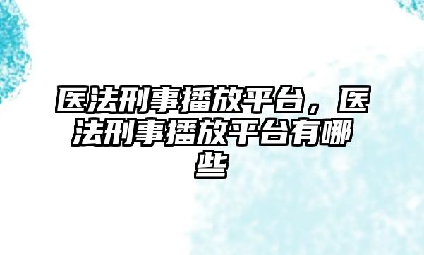 醫法刑事播放平臺，醫法刑事播放平臺有哪些