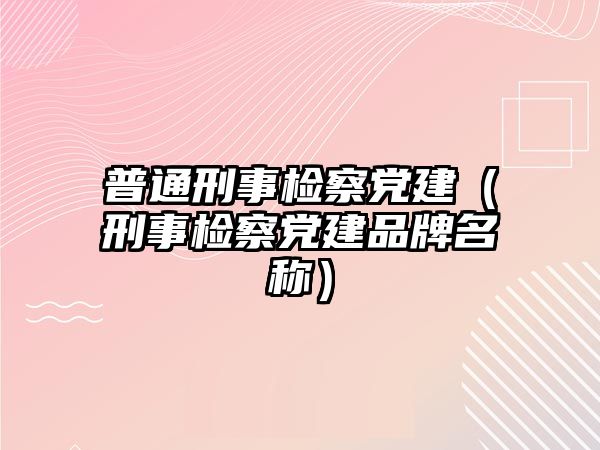 普通刑事檢察黨建（刑事檢察黨建品牌名稱）