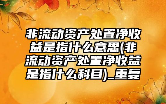 非流動資產處置凈收益是指什么意思(非流動資產處置凈收益是指什么科目)_重復