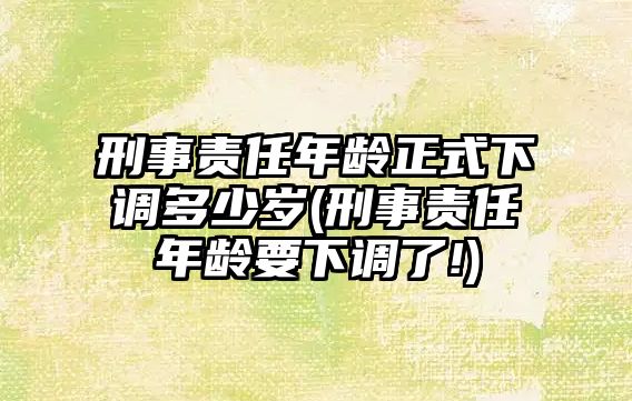 刑事責任年齡正式下調多少歲(刑事責任年齡要下調了!)