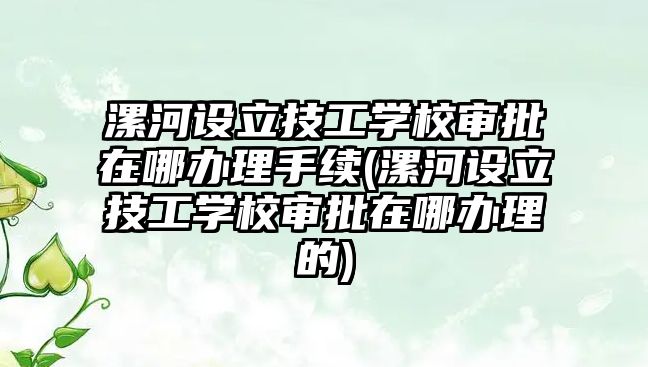 漯河設立技工學校審批在哪辦理手續(漯河設立技工學校審批在哪辦理的)