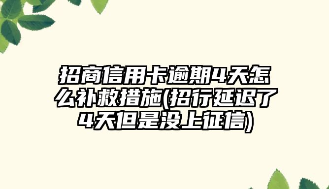 招商信用卡逾期4天怎么補(bǔ)救措施(招行延遲了4天但是沒(méi)上征信)