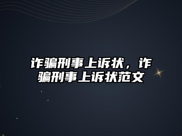 詐騙刑事上訴狀，詐騙刑事上訴狀范文