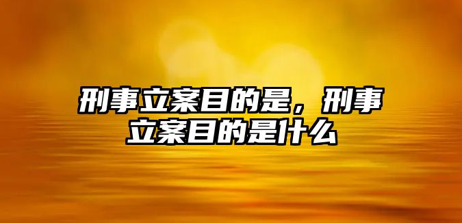 刑事立案目的是，刑事立案目的是什么