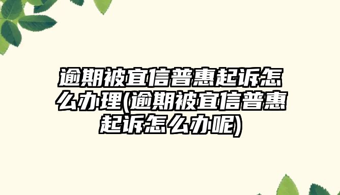 逾期被宜信普惠起訴怎么辦理(逾期被宜信普惠起訴怎么辦呢)