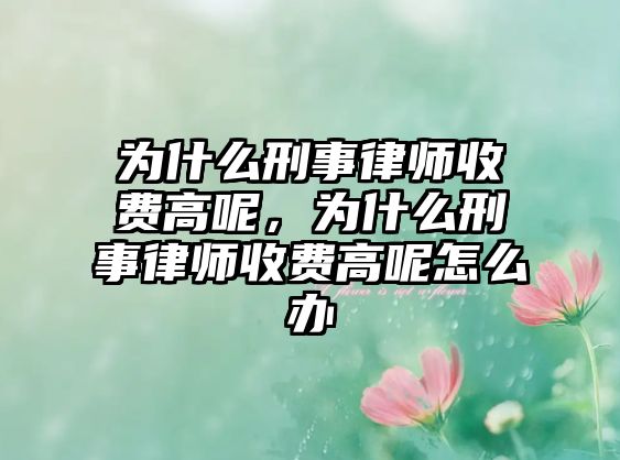 為什么刑事律師收費高呢，為什么刑事律師收費高呢怎么辦