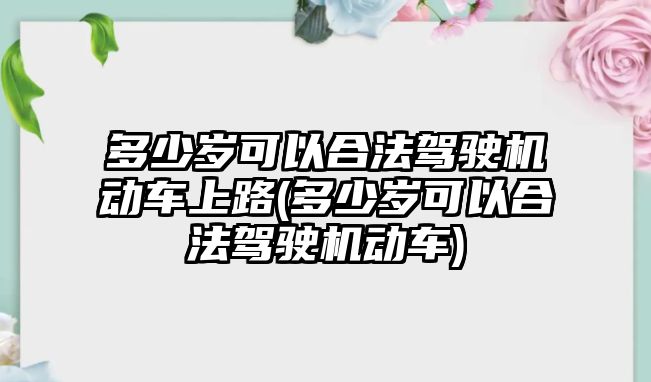 多少歲可以合法駕駛機動車上路(多少歲可以合法駕駛機動車)