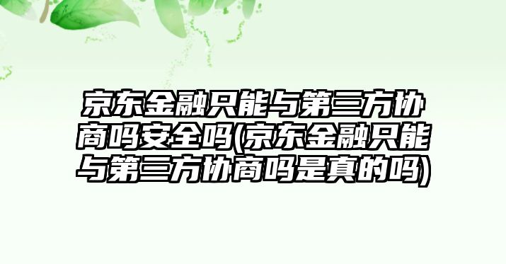 京東金融只能與第三方協商嗎安全嗎(京東金融只能與第三方協商嗎是真的嗎)