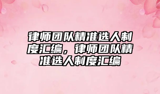 律師團隊精準選人制度匯編，律師團隊精準選人制度匯編