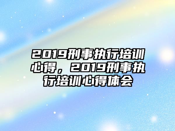 2019刑事執行培訓心得，2019刑事執行培訓心得體會