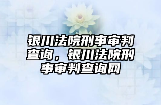 銀川法院刑事審判查詢，銀川法院刑事審判查詢網(wǎng)