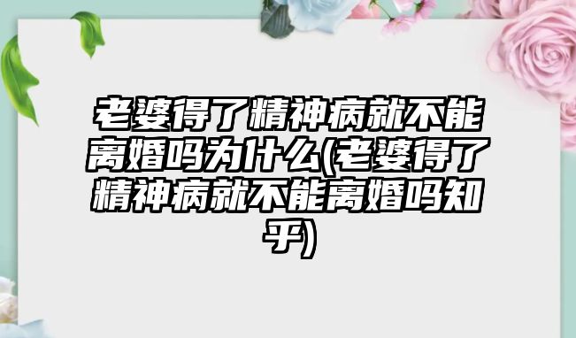 老婆得了精神病就不能離婚嗎為什么(老婆得了精神病就不能離婚嗎知乎)