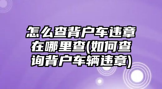 怎么查背戶車違章在哪里查(如何查詢背戶車輛違章)