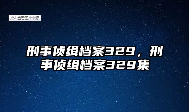 刑事偵緝檔案329，刑事偵緝檔案329集