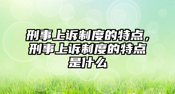 刑事上訴制度的特點，刑事上訴制度的特點是什么