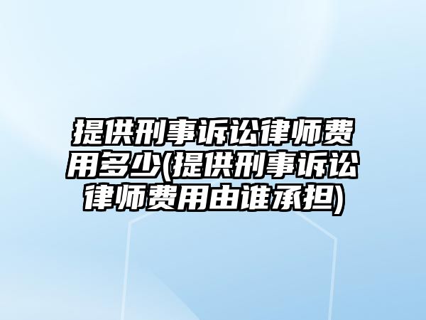 提供刑事訴訟律師費用多少(提供刑事訴訟律師費用由誰承擔(dān))