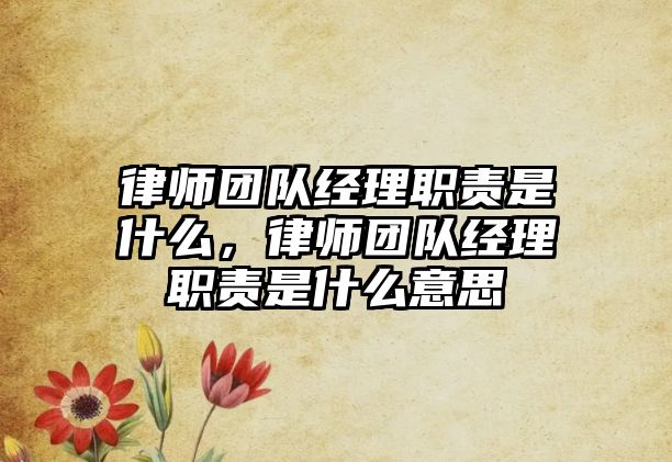 律師團隊經理職責是什么，律師團隊經理職責是什么意思