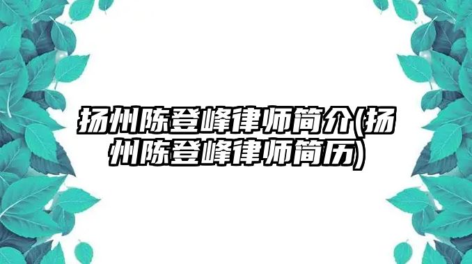 揚州陳登峰律師簡介(揚州陳登峰律師簡歷)