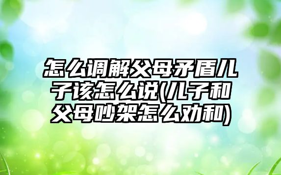 怎么調解父母矛盾兒子該怎么說(兒子和父母吵架怎么勸和)