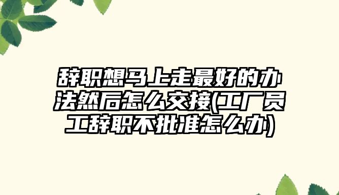 辭職想馬上走最好的辦法然后怎么交接(工廠員工辭職不批準(zhǔn)怎么辦)