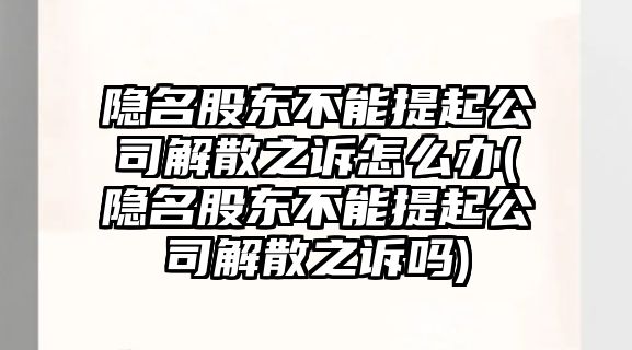 隱名股東不能提起公司解散之訴怎么辦(隱名股東不能提起公司解散之訴嗎)