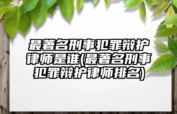 最著名刑事犯罪辯護律師是誰(最著名刑事犯罪辯護律師排名)