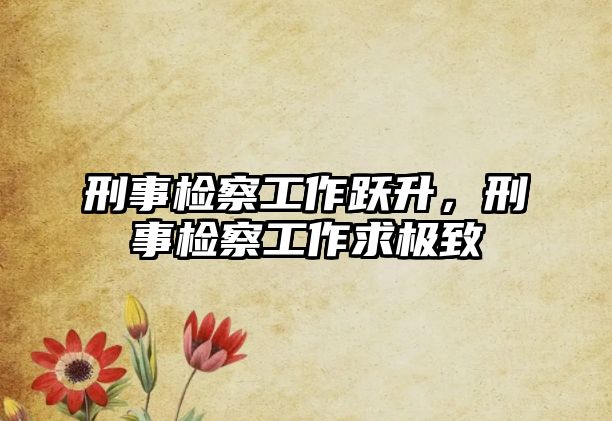 刑事檢察工作躍升，刑事檢察工作求極致