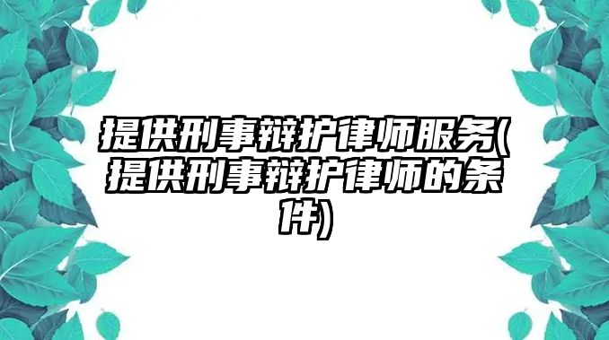 提供刑事辯護(hù)律師服務(wù)(提供刑事辯護(hù)律師的條件)