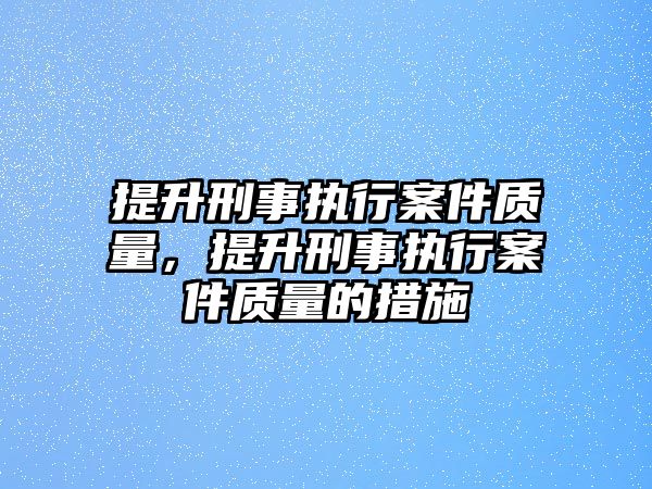 提升刑事執(zhí)行案件質(zhì)量，提升刑事執(zhí)行案件質(zhì)量的措施