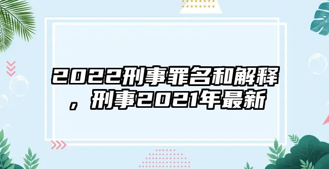 2022刑事罪名和解釋，刑事2021年最新