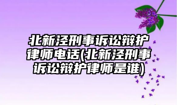 北新涇刑事訴訟辯護(hù)律師電話(huà)(北新涇刑事訴訟辯護(hù)律師是誰(shuí))