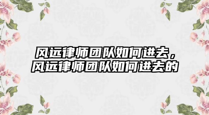 風(fēng)遠(yuǎn)律師團(tuán)隊如何進(jìn)去，風(fēng)遠(yuǎn)律師團(tuán)隊如何進(jìn)去的