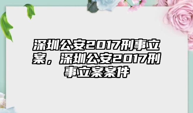 深圳公安2017刑事立案，深圳公安2017刑事立案案件