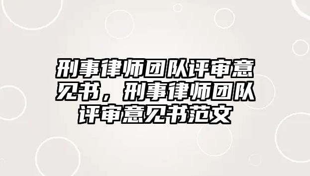 刑事律師團(tuán)隊(duì)評審意見書，刑事律師團(tuán)隊(duì)評審意見書范文