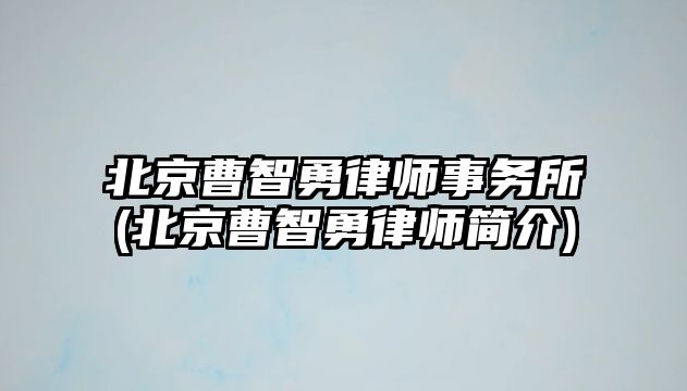 北京曹智勇律師事務(wù)所(北京曹智勇律師簡介)