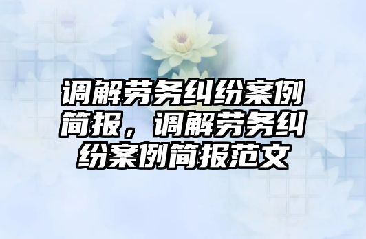 調解勞務糾紛案例簡報，調解勞務糾紛案例簡報范文