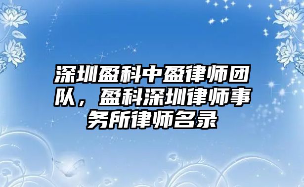 深圳盈科中盈律師團隊，盈科深圳律師事務所律師名錄