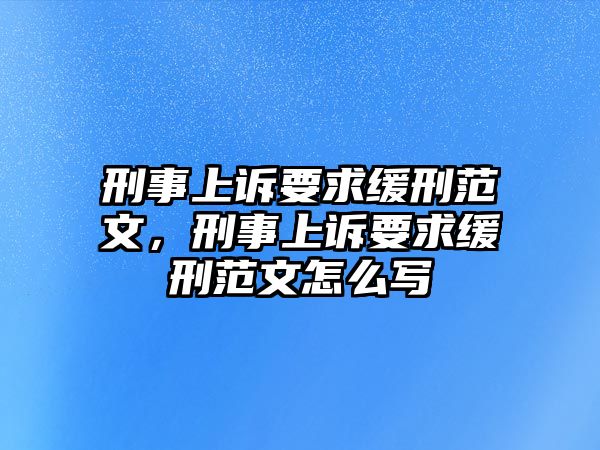 刑事上訴要求緩刑范文，刑事上訴要求緩刑范文怎么寫