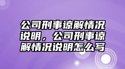 公司刑事諒解情況說(shuō)明，公司刑事諒解情況說(shuō)明怎么寫(xiě)